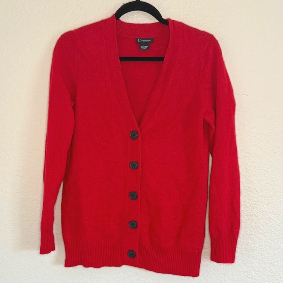 C by Bloomingdales Womens 2 Ply Cashmere Cardigan Poppy Red Grandpa Button Front - Picture 1 of 7